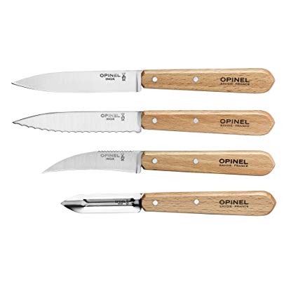Opinel 112"Les Essentiels Natural Varnished Beechwood Handle Kitchen Knives