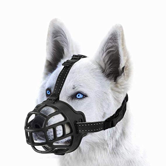 wintchuk Soft Silicone Basket Dog Muzzle Mouth Cover with Nylon and Reflective Neck Straps for Small, Medium and Large Dogs, Anti Barking, Biting, Chewing and Licking, Adjustable