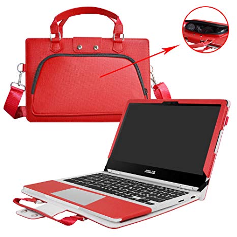 Asus C302CA Case,2 in 1 Accurately Designed Protective PU Leather Cover   Portable Carrying Bag for 12.5" Asus Chromebook Flip C302CA C302CA-DHM4 C302CA-DH54 Laptop,Red