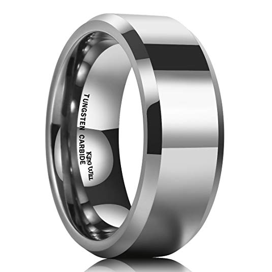 King Will Basic Men's 8mm Tungsten Carbide Ring Polished Plain Comfort Fit Wedding Engagement Band