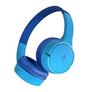 Belkin SoundForm Mini Kids Wireless Headphones w/Built-in Microphone, 30H of Playback Time, Fun Stickers - Over-Ear Headsets for Online Learning, School, iPhone, iPad, Galaxy, & More - Blue