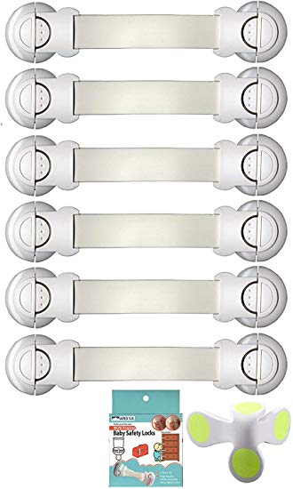 Baby Proof Child and Baby Safety Lock for Toddler Child Proofing Cabinet Cupboard Baby Gate Drawer Toilet Fridge and More 6-Pack Baby Proof Child Security Lock Strap and Latches (White)