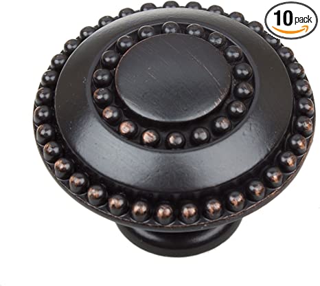 GlideRite Hardware 5739-ORB-10 1.375 inch Diameter Round Double-Ring Beaded Cabinet Knobs 10 Pack, Oil Rubbed Bronze Finish