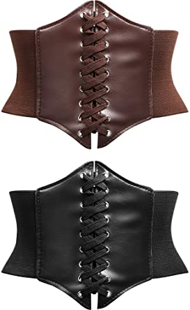 2 Pieces Steampunk Corset Belt Retro Width Corset Belt Tied Elastic Waist Belt