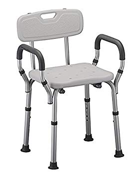 Shower Chair with Arms by Healthline Trading, Adjustable Portable Bath Stool Tub Bench with Safety Seat, Removable Back and Arms, Medical Shower Chair for Elderly, Disabled, White