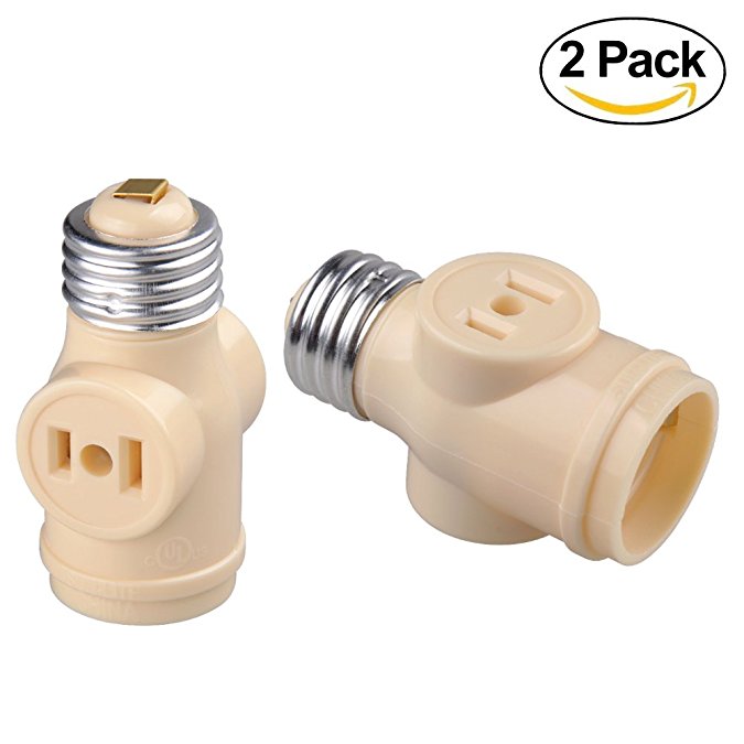 Onite 2 PCS E26 US Standard Screw Light Holder Socket Adapter with Two Outlet, Beige