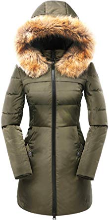 Beinia Valuker Women's Down Coat Fur Hood 90% Down Parka Puffer Jacket