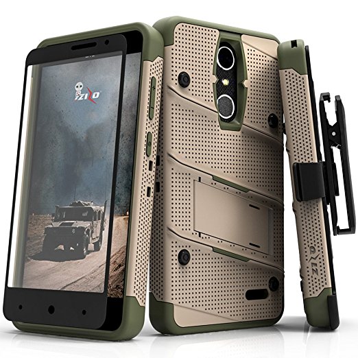 ZTE Grand X4 Case, Zizo [Bolt Series] w/ [ZTE Grand X4 Screen Protector] Kickstand [12 ft. Military Grade Drop Tested] Holster Belt Clip - Blade Spark