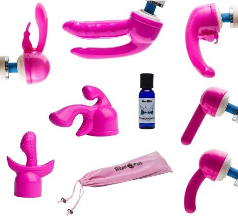 Bundle 7 Wand Pals Premium Silicone Magic Wand Attachments For Hitachi Wand Massager Original or Rechargeable  Lubricant And Wand Massager Storage Bag Pink