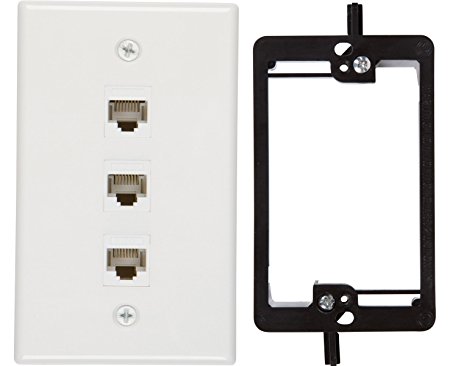 Buyer's Point 3 Port Cat6 Wall Plate, Female-Female White with Single Gang Low Voltage Mounting Bracket Device (3 Port)