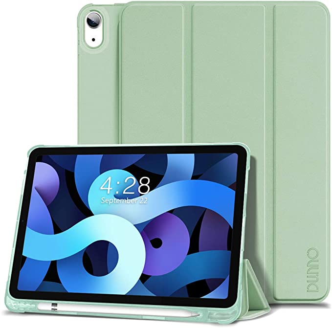 DUNNO Case for iPad Air 4 Generation 10.9inch 2020,[Slim Stand Hard Soft Shell] Shockproof Protective Smart Cover with Built-in and Side Slot [Pencil Holder], [Auto Sleep/Wake] (Green)