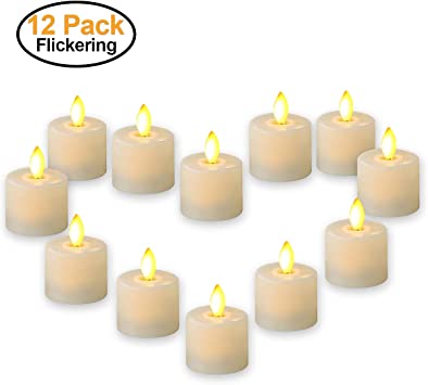 LED Candles Realistic Bright Flickering Moving Wick Electric Tea Lights Candles Battery Operated Flameless LED Tealights for Seasonal & Festival Celebration LED Votive Candles Unscented 12 Packs
