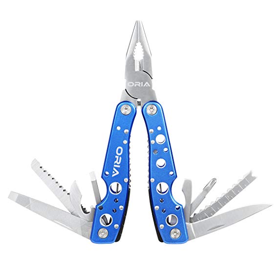 ORIA Multi-Tools Pliers, Pocket Multi Pliers, Folding Pliers Pocket Knife, 9-in-1 with Flat-Nose Pliers for Motion Ruler/Saw Wire Cutter/Sheath/Camping Survival Portable Slotted Pliers