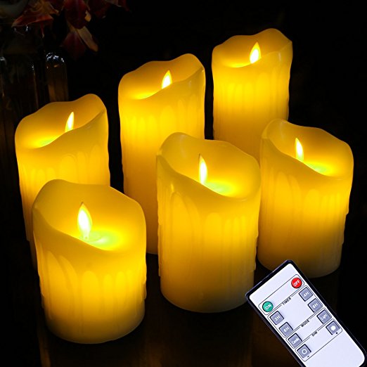 Flameless LED Candles Real Drip Pillar Wax with Timer and 10-key Remote for Wedding,Votive,Yoga and Decoration SET OF 6