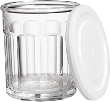 AmazonBasics Westridge 8-Piece (4 Glasses, 4 Lids) Heavy Duty Glass Drinkware and Storage Set with Lids, 14-Ounce