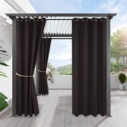 RYB HOME Blackout Curtain Panel - Outdoor Deck Curtain Rustproof Grommet Top Waterproof & Sunlight Block Privacy Balcony Curtain Shade for Front Gazebo, 1 Panel, Wide 52 by Long 95 Inch, Brown