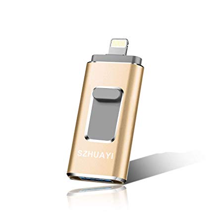 iOS Flash Drive for iPhone Photo Stick 256GB SZHUAYI Memory Stick USB 3.0 Flash Drive Lightning Thumb Drive for iPhone iPad Android and Computers (Gold-256gb)