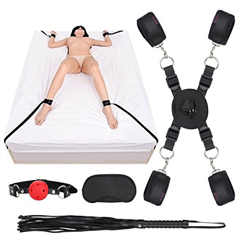 Sexy Slave Extreme 11-Piece Restraints Kit Under Bed Bondage Ankle Wrist Cuff Restraint Set with Blindfold Ball Gag Whip Value Pack