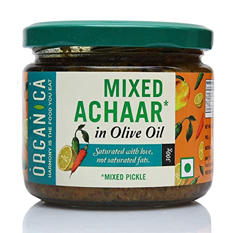 Organica Homemade Mixed Vegetable Pickle Indian Achaar in Olive Oil 300gm