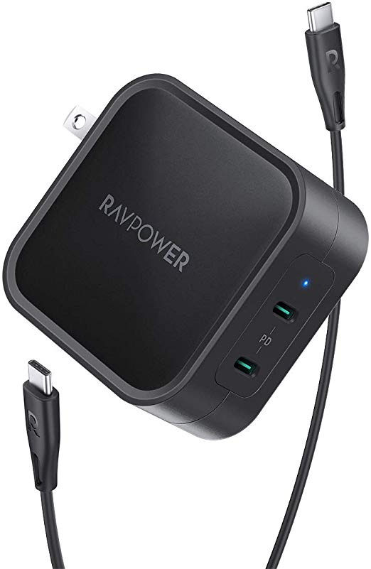 USB C Charger, RAVPower 90W 2-Port Wall Charger PD 3.0 GaN Tech Type C Fast Charging Adapter Compatible with iPhone 11/Pro/Max, MacBook Pro/Air, Ipad Pro 2018 and More (Black)