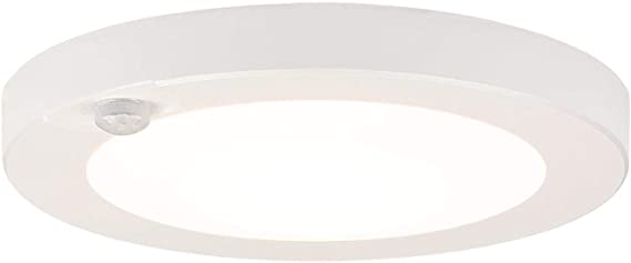 Westinghouse Lighting 6111800 6 Inch 7 Watt Energy Star LED Indoor Flush Mount Ceiling Light Fixture with Motion Sensor, 4000K, White Finish, White Frosted Shade