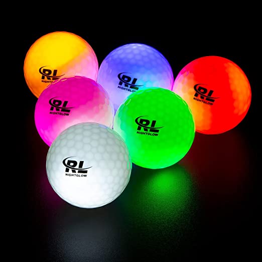 R&L Glow in The Dark Golf Balls, LED Light up Glow Golf Ball for Night Sports, Super Bright, Colorful and Durable, Impact Activated with an 8 Minutes Timer, 6 Colors Pack