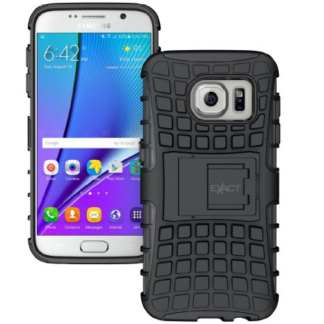 Galaxy S7 Case - Exact [TANK Series] - Shock Proof Tough Rugged Dual-Layer Case with Built-in Kickstand for Samsung Galaxy S7 (2016) Black/Black