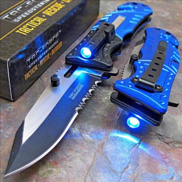 Tac-Force Blue POLICE Assisted Open LED Tactical Rescue Pocket Knife