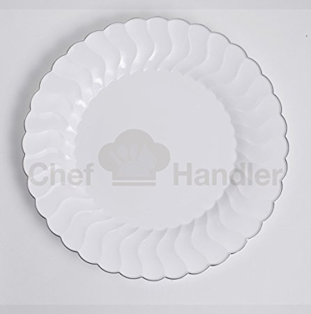 Scalloped Edge Heavy Duty Plastic Plates - Combo Pack (50, White)