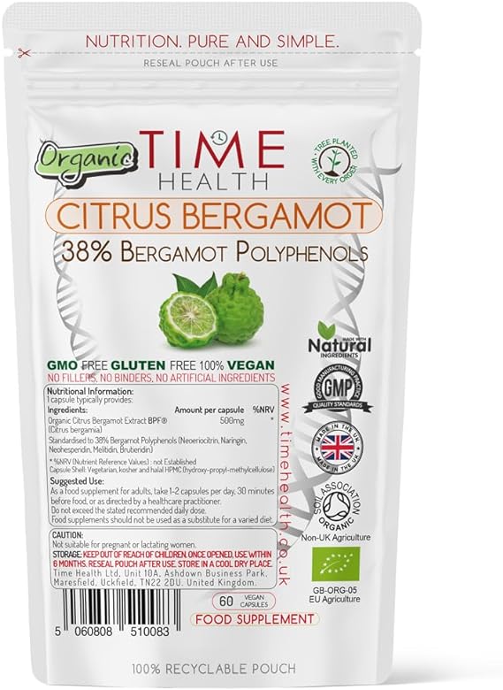 Organic Citrus Bergamot Extract - 60 Capsules - High Strength 38% Bergamot Polyphenols - 500mg - Clinically Studied BPF® - UK Made Supplement - Zero Additives - GMP Standards - Vegan