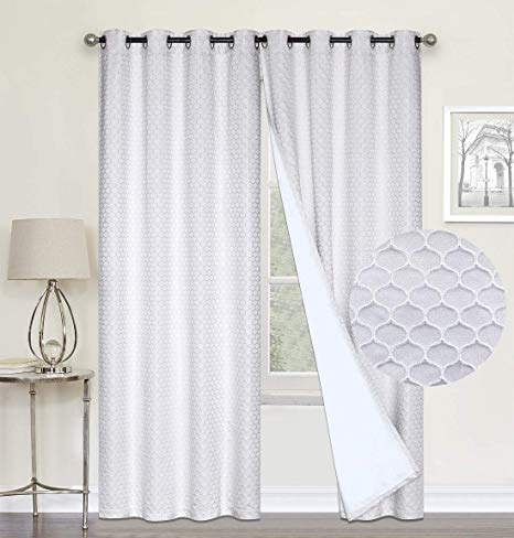 100% Blackout Curtains,Silver White Double Layer Lined,Heat and Full Light Blocking Drapes with White Liner for Nursery, 84 inches Drop Thermal Insulated Draperies (Silver White, 52 x 84)