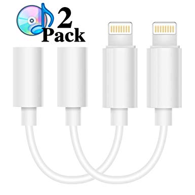 Adapter for iPhone headphone adapter [2 Pack] to 3.5mm earbuds Jack Adapter Earphone for Apple iPhone 7 and 7 Plus Lightning Connection Converter -White
