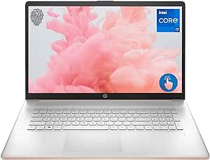 HP Essential 17t Laptop, 17.3" HD  Touchscreen, Intel Core i7-1355U, 32GB RAM, 1TB SSD, Webcam, HDMI, Backlit Keyboard, Fingerprint Reader, Wi-Fi 6, Windows 11 Home, Pale Rose Gold