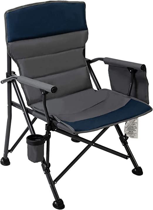 Pacific Pass Camping Chair Heavy Duty Padded Chair, 400lbs Capacity, Folding Sports High Back Chair with Storage Bag & Cup Holder for Camping, Fishing, Hiking, Outdoor, Carry Bag Included, Navy