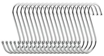RuiLing Premium 20-Pack Heavy-Duty Larger Round S Shaped Hooks in Polished Stainless Steel Metal Hanging Hooks,for Kitchen Spoon Pan Pot Hanging Hooks Hangers.