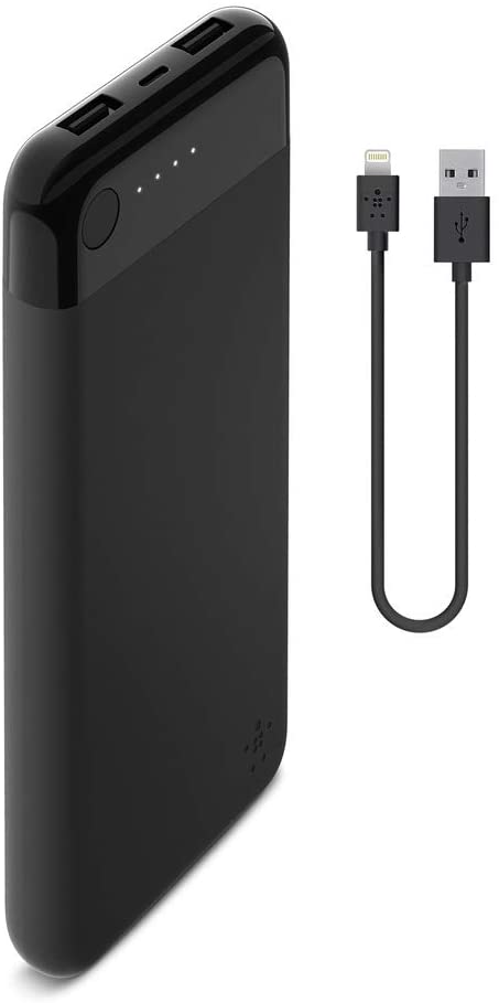 Belkin Boost Charge Power Bank 10K with Lightning Connector   Lightning Cable (MFi-Certified 10000 mAh Portable Charger for iPhone 11, 11 Pro/Pro Max, XS, XS Max, XR, X, SE, 8/8 Plus, iPad) - Black
