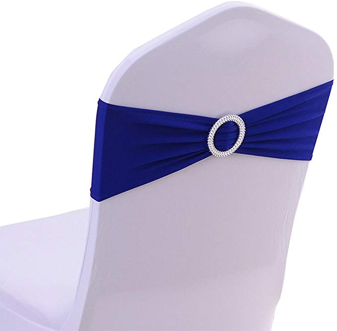 Spandex Chair Cover Stretch Band With Buckle Slider Sashes Bow Wedding Banquet Decoration 10PCS (Royal blue)