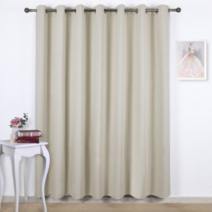 Nicetown Three Pass Microfiber Energy Smart Ring Top Thermal Insulated Wide Width Solid Blackout Curtains / Drapes (Single Panel,W100" x L84",Beige)