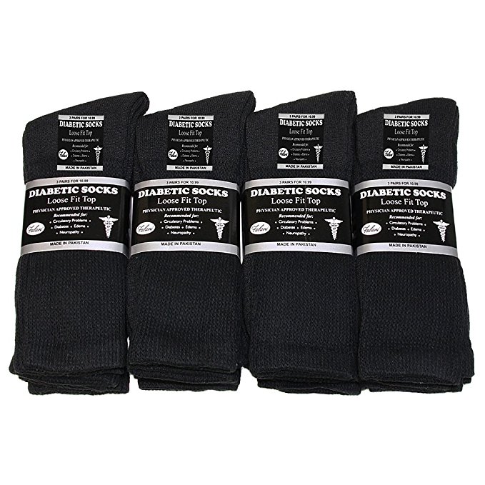 Falari® 12 Pairs Diabetic Socks Unisex Crew 9-11, 10-13, 13-15 Black Grey White