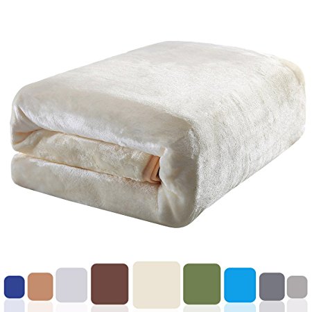 Balichun Luxury Fleece Blanket Super Soft Warm Lightweight Bed Blankets Twin/Queen/King(King,Ivory)
