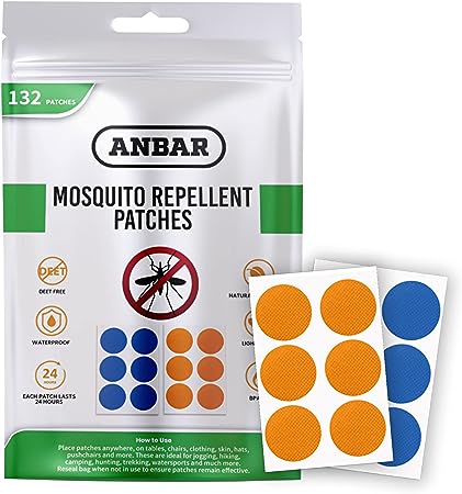 Anbar Mosquito Repellent Patches for Kids and Adults, 132 Patch Set, Small Waterproof Stickers to Repel Bugs and Insects, Deet Free Natural, 24-Hour Protection, Skin Safe