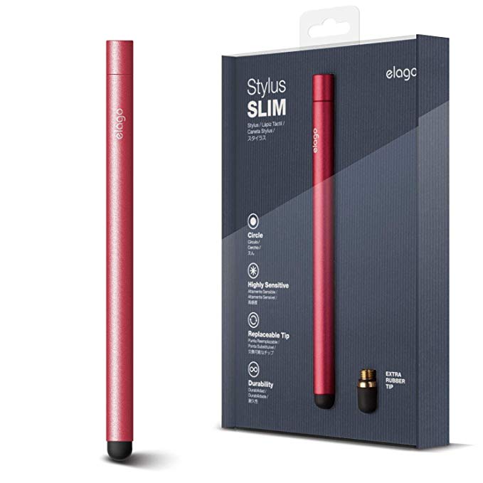 elago Stylus [Slim][Red Pink] - [Premium Aluminum ][Replaceable Tip][Extra Tip Included] - for iPad, iPad Pro, iPad Mini and iPhone