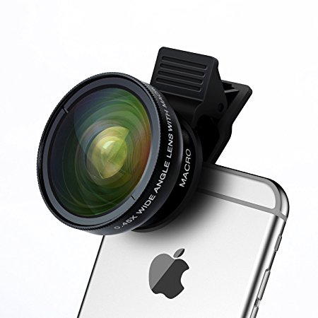 Phone Lens Kits, Turata Universal 2 in 1 Clip-On Macro Lens 12.5X   Wide Angle Lens0.45X for for iPhone 6s / 6s Plus, iPhone 6 / 6 Plus, iPhone 5/se/5s, Samsung, HTC and All Smartphones Black