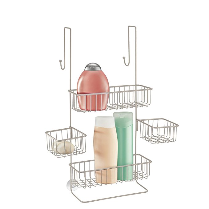 mDesign Over Door Shower Caddy, Storage for Shampoo, Conditioner, Soap - Satin