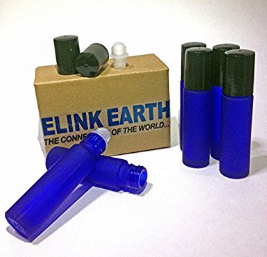 Elink Earth Aromatherapy Glass Roll-on Bottles, 10ml (1/3oz) Frosted Cobalt Blue Glass - Set of 6 Pack