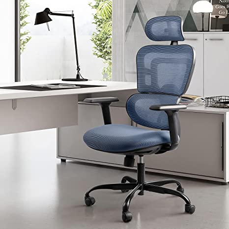 Flamaker Ergonomic Office Chair Mesh High Back Desk Chair with Adjustable Headrest and 3D Arms, Large Lumbar Support, Tilt Function, Swivel Computer Task Chair (Grey)