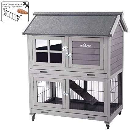 Aivituvin Outdoor Rabbit Hutch, Wooden Bunny Cages Indoor Large Chicken Coop for Small Animal - Deeper Leakproof Tray