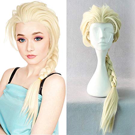 Mersi Elsa Wig for Kids Girls Anime Costume Wig Long Blonde Rapunzel Wigs for Women Girls Braided Princess Wig Halloween Cosplay Party Wig S028A