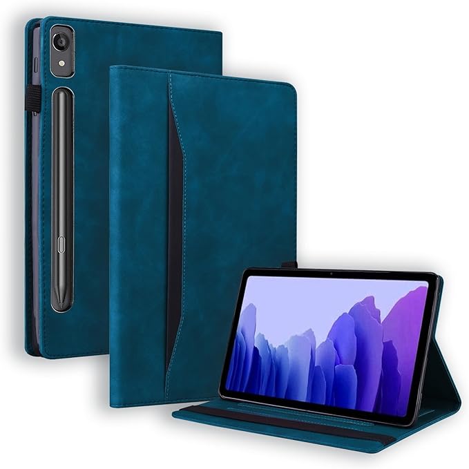 DWaybox Case for Lenovo Tab P12 TB370FU 12.7 inch, Retro Folio Shell for Lenovo Xiaoxin Pad Pro 12.7 inch Smart Cover with Card Holder & Multi-Angle Stand -Peacock Blue
