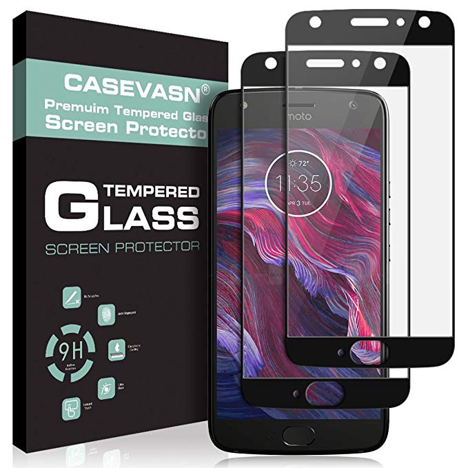 CASEVASN [2-PACK] For Motorola Moto X4 Screen Protector [Tempered Glass] [Full Cover] [Black] with Lifetime Replacement Warranty